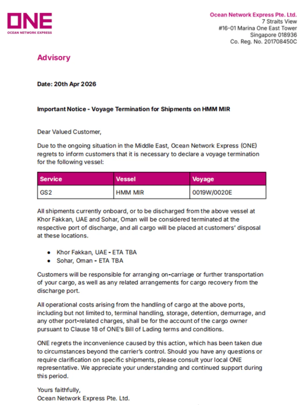 Voyage Termination Impact